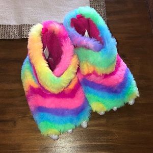 rainbow monster feet slippers
